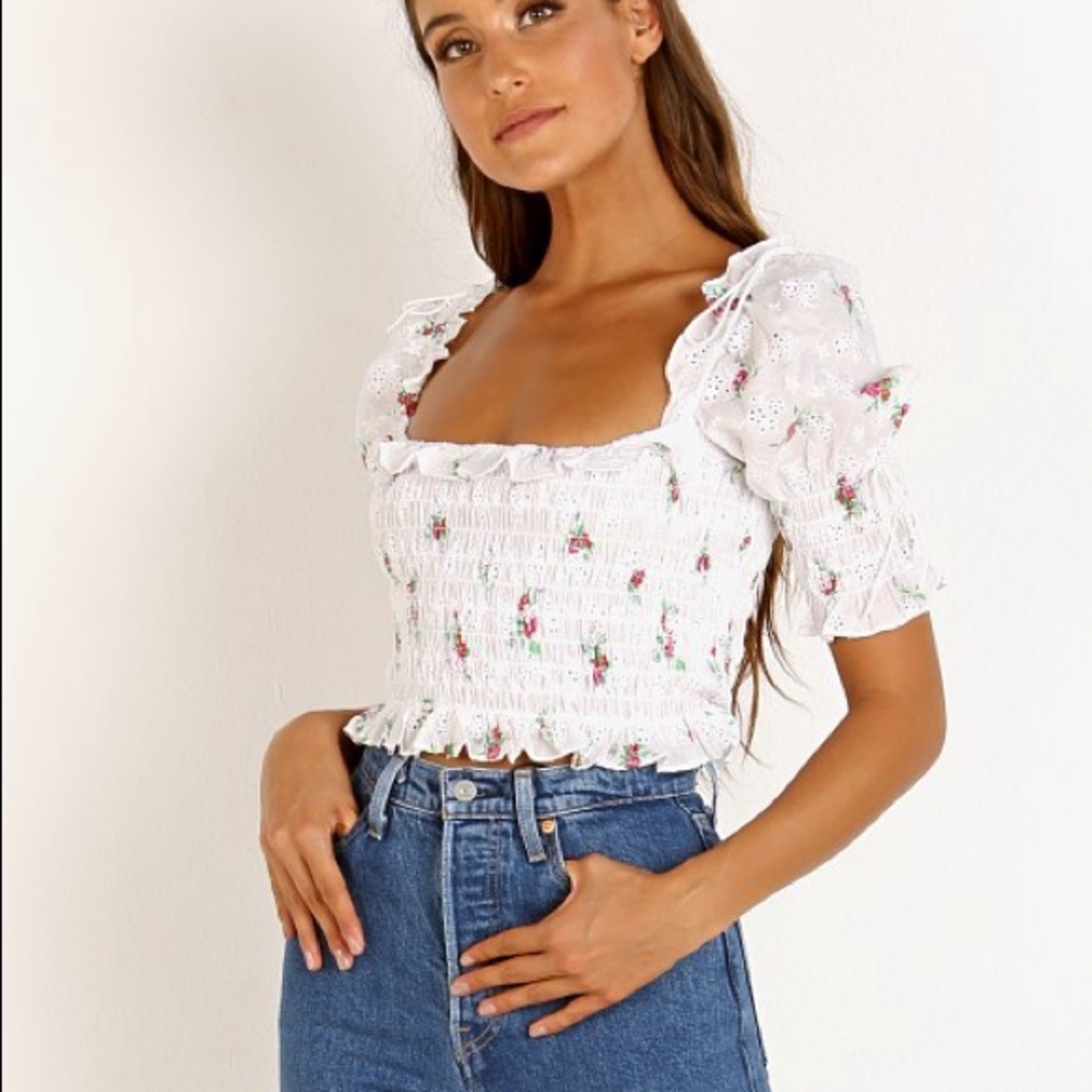 For Love & Lemons Smocked Floral Top
